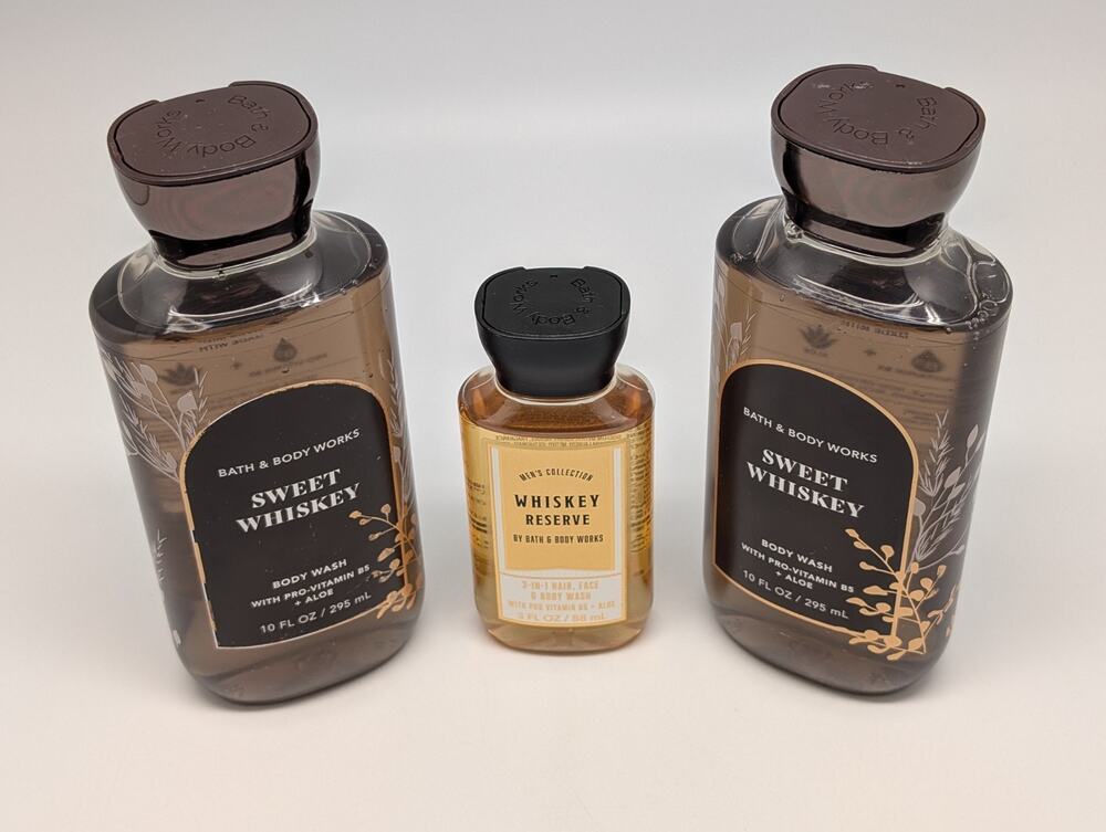 Bath & Body Works 2 SWEET WHISKEY Body Wash 10oz & 1 Whiskey Reserve 3-in-1 3oz